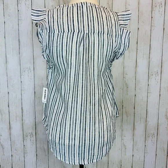 Old Navy | Linen-Cotton Striped Flutter Sleeve Top - Picture 7 of 12